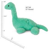 18" Fluffy Fantasies Dinosaur - Side view of green aquatic plush dinosaur with iridescent satin details with measurement of 18" tall or 15" seated image number 2