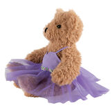 13" Super Soft Ballerina Bear - Side view of seated Almond Brown Bear in purple ballerina dress with floral trim.  image number 2
