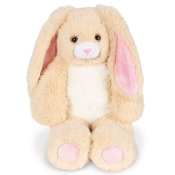 18" Oh So Soft Bunny - Front view of seated ivory and white bunny with pick ears and nose and fluffy tail