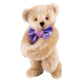 15" Happy Mother's Day Bow Tie Bear - Standing jointed bear dressed in purple satin tie; "Happy Mother's Day" is embroidered on pink satin heart center - long Maple brown fur image number 6