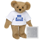 15" 2022 Big Brother T-Shirt Bear - Standing jointed bear dressed in a white t-shirt with royal blue and white artwork that says, "Big Brother 2022" on the front of the shirt - Gray image number 4