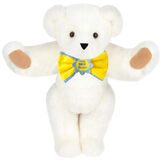 15" "Get Well" Bow Tie Bear - Standing jointed bear dressed in yellow bow tie with blue trim; "Get Well Soon" is embroidered on floral center - Vanilla white fur image number 2