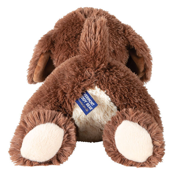 15" Belly Puppy Dog -Back view of German Chocolate Bear lying on its belly. Dog has tan underside image number 2