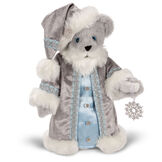 15" Limited Edition Snowflake Santa - front view of gray standing bear in a silver and fur long coat image number 1