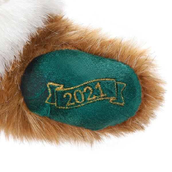 15" Limited Edition Night Before Christmas Santa Bear - Close up of green velvet paw pad with gold embroidered "2021" image number 4
