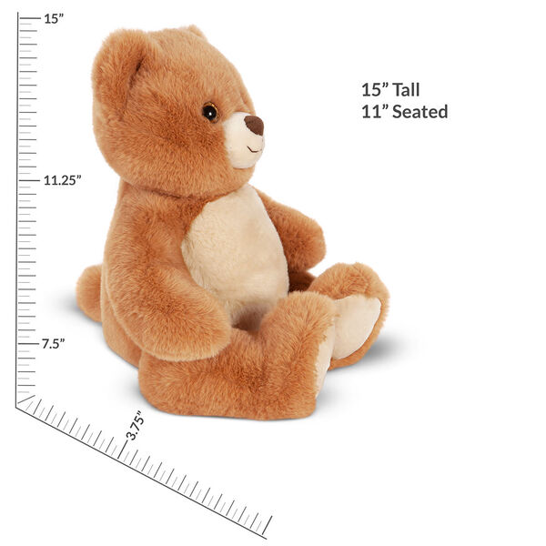 15" Cuddle Chunk Teddy Bear, Honey - Side view of honey brown bear with measurements of 15" Tall or 11" Seated image number 1